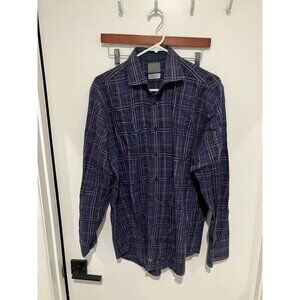 Thomas Dean Men's 100% Pima Cotton Button Down Shirt, Purple Black Multi, Large